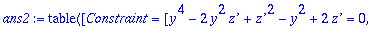 ans2 := TABLE([Constraint = [y^4-2*y^2*`z'`+`z'`^2-...